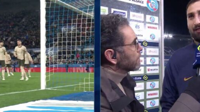 Donnarumma pas content apr&egrave;s la victoire &agrave; Strasbourg. (screenshot Twitter @PVSportFR)