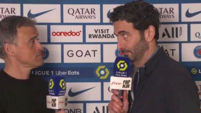 Luis Enrique et Alexandre Ruiz apr&egrave;s PSG-Rennes. (screenshot Twitter @FreeLigue1)