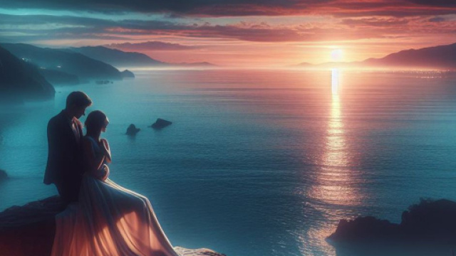 Una coppia al tramonto &copy; Foto generata con Bing IA.