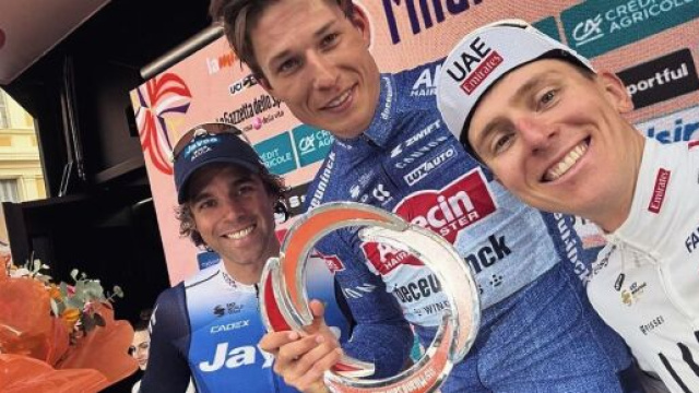 Philipsen, Matthews e Pogacar alla Milano-Sanremo 2024 &copy;&nbsp;profilo Instagram di Tadej Pogacar