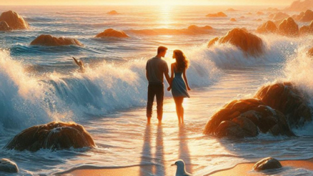 Coppia innamorata con tramonto - &copy; Foto Bing IA