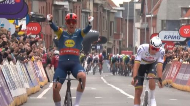 La vittoria di Mads Pedersen alla Gand Wevelgem - Screenshot &copy; Eurosport.