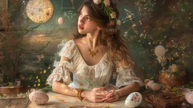 Pasqua e lo zodiaco, rappresentazione creata con &copy; IA Midjourney.