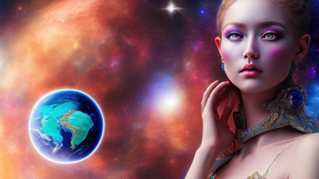 Sguardo di donna con universo - Foto &copy; Bing IA.