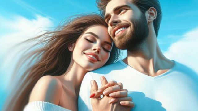 Coppia innamorata con cielo azzurro - &copy; Foto Bing IA.