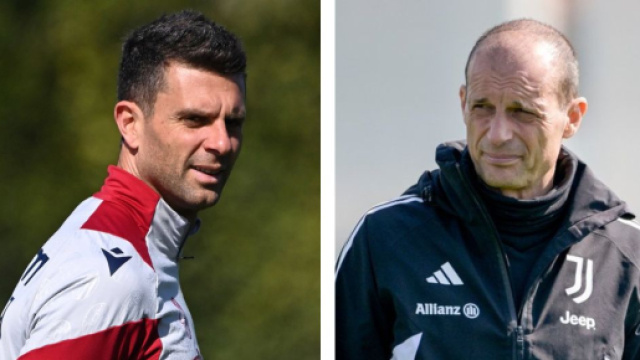 Thiago Motta, allenatore del Bologna. Foto &copy; Bologna FC. Massimiliano Allegri, allenatore della Juventus. Foto &copy; Juventus FC