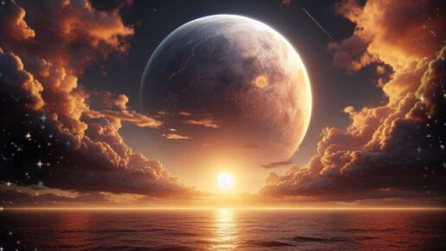 Tramonto con sole e luna - &copy; Foto Bing IA