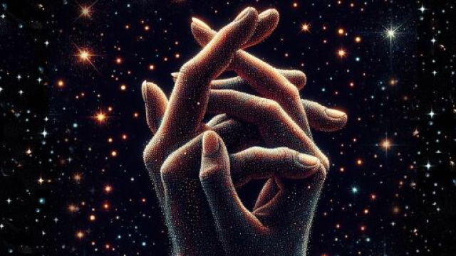 Mani intrecciate nell'universo - &copy; Foto Bing IA