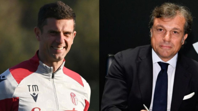 Thiago Motta, allenatore del Bologna. Foto &copy; Bologna FC. Cristiano Giuntoli, ds della Juventus. Foto &copy; Juventus