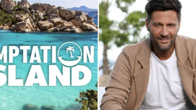 Il logo di Temptation Island e Filippo Bisciglia - screenshot &copy; Canale 5.
