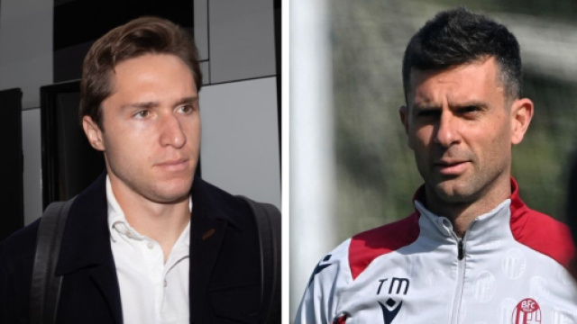 Federico Chiesa, attaccante della Juventus. Foto &copy; Juventus. Thiago Motta, allenatore del Bologna. Foto &copy; Bologna FC
