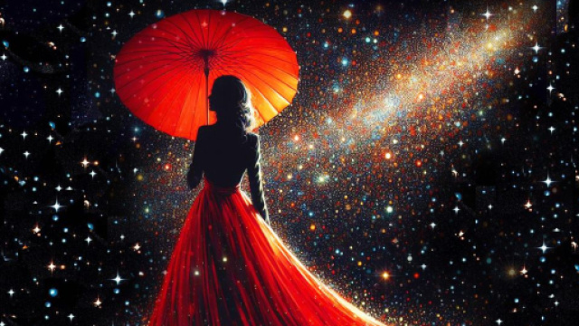 Donna in rosso tra le stelle - &copy; Foto Bing IA