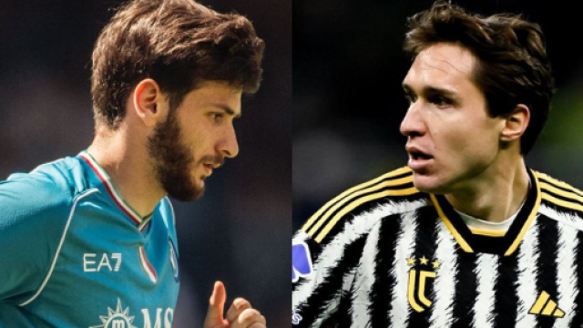 Khvicha Kvaratskhelia, attaccante del Napoli. Foto &copy; Napoli. Federico Chiesa, attaccante della Juventus. Foto &copy;