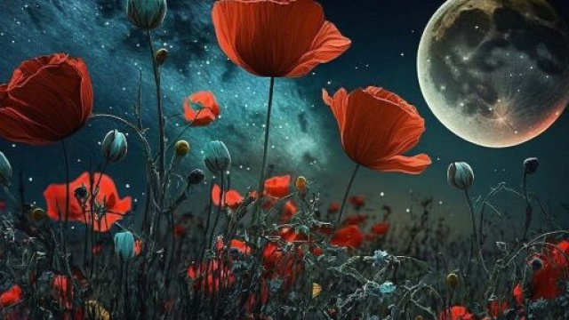 Tulipani e luna in una notte stellata - &copy; Pixabay.