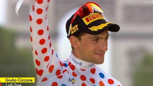 Giulio Ciccone in maglia a pois al Tour 2023 - Screenshot &copy; Eurosport.