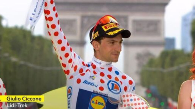Giulio Ciccone in maglia a pois al Tour 2023 - Screenshot &copy; Eurosport
