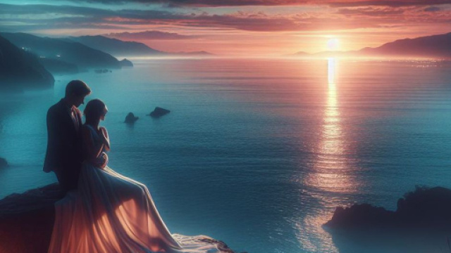 Coppia innamorata osserva il tramonto - &copy; Bing IA