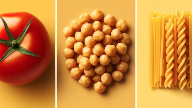 Pomodori, ceci e pasta in un'immagine generata da &copy; Dall-E.