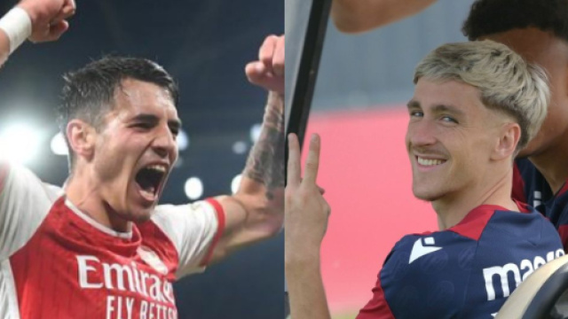 Jakub Kiwior difensore dell'Arsenal. Foto &copy; Instragram/Kiwior. Alexis Saelemaekers, esterno del Bologna. Foto &copy; Bologna