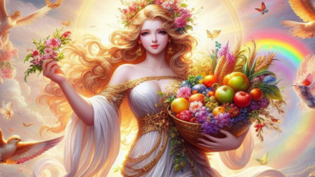 Dea della fortuna con arcobaleno sullo sfondo - &copy; Bing IA.
