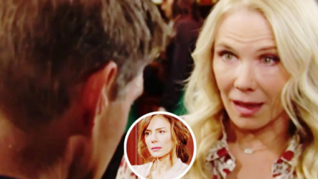 Deacon e Brooke sul set di Beautiful, screenshot &copy; CBS.