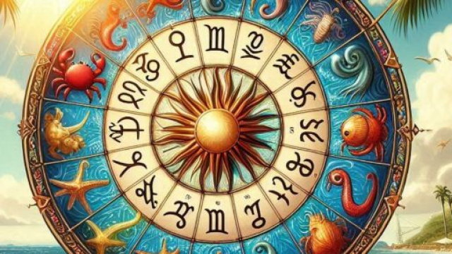 Ruota dell'oroscopo con sfondo estivo- &copy; Bing AI