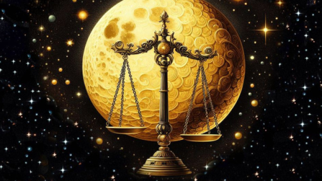 Segno zodiacale della Bilancia con Luna sullo sfondo - &copy; Bing IA.