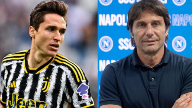 Federico Chiesa, attaccante della Juventus. Foto &copy; Juventus. Antonio Conte, allenatore del Napoli. Foto &copy; Napoli