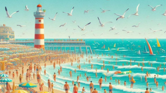 Spiaggia piena di gente - &copy; Bing AI