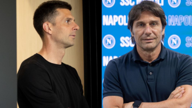 Thiago Motta, allenatore della Juventus. Foto &copy; Juventus. Antonio Conte, allenatore del Napoli. Foto &copy; Napoli.