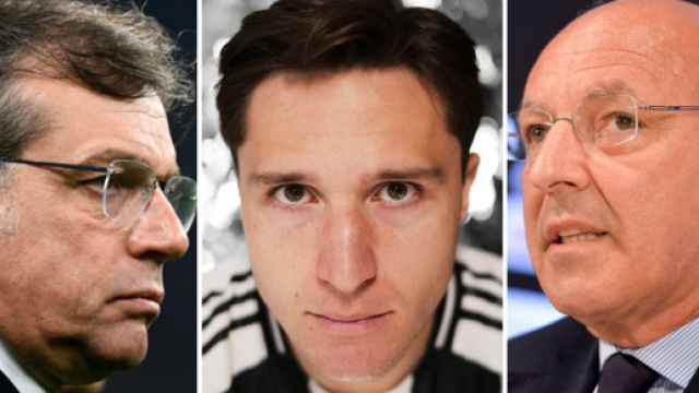 Cristiano Giuntoli, Federico Chiesa e Giuseppe Marotta, foto &copy; Juventus FC