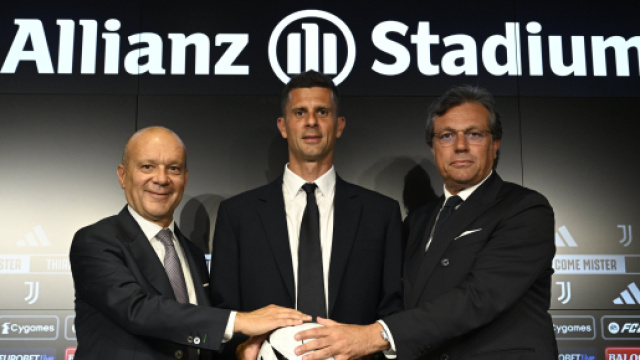 Francesco Scanavino, Ad della Juve. Thiago Motta, allenatore della Juve. Cristiano Giuntoli, ds della Juve. Foto &copy; Juventus