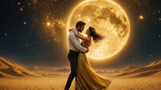 Coppia innamorata danza in compagnia della Luna - &copy; Bing IA.