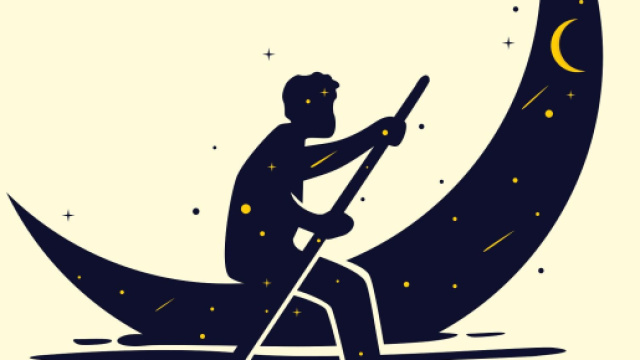 Sagoma di un omino che rema su una barchetta simil luna - &copy; Pixabay