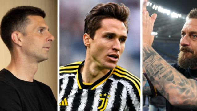 Thiago Motta e Federico Chiesa della Juventus. Foto &copy; Juventus. Daniele De Rossi, allenatore della Roma. Foto &copy; Roma