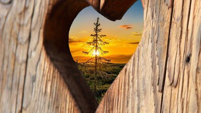 Cuore di legno che incornicia un tramonto &copy; Pixabay