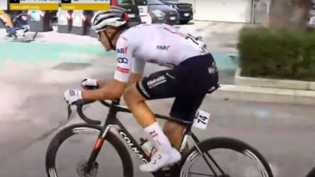 Filippo Baroncini in fuga al Memorial Pantani - Screenshot &copy; youtube Ciclismolive