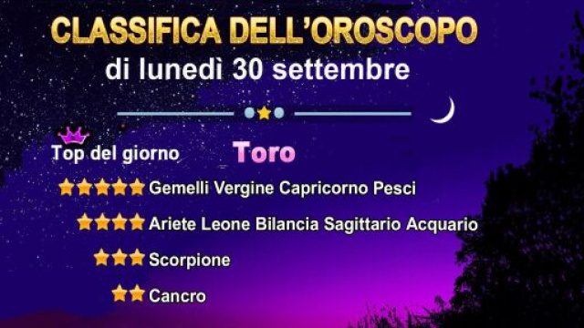 Oroscopo luned&igrave; 30 settembre, la classifica &copy; Roberta Carsoli.