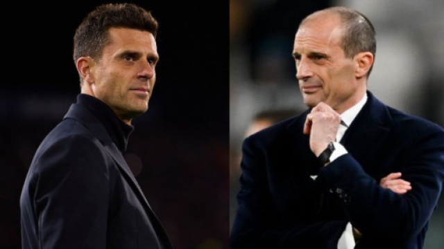 Thiago Motta, allenatore della Juventus e Massimiliano Allegri. Foto &copy; Juventus
