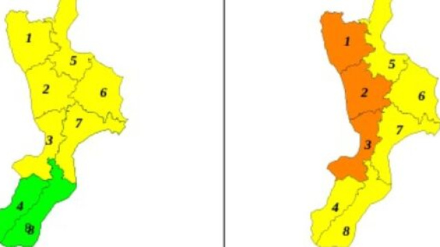 I colori delle emergenze maltempo in Calabria per l'11 gennaio - &copy; Protezione Civile Calabria