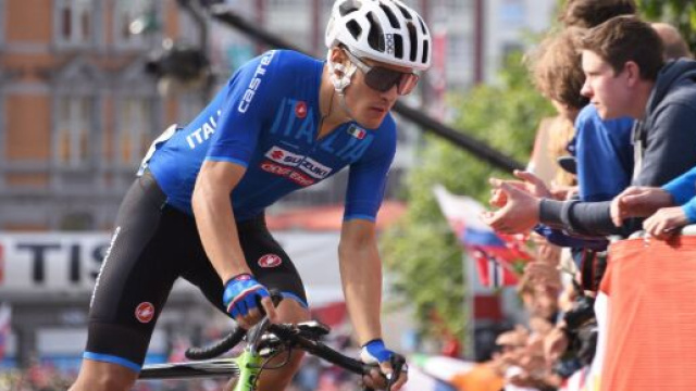Il ciclista Alberto Bettiol ai campionati mondiali UCI su strada a Bergen, Norvegia &copy; Shutterstock