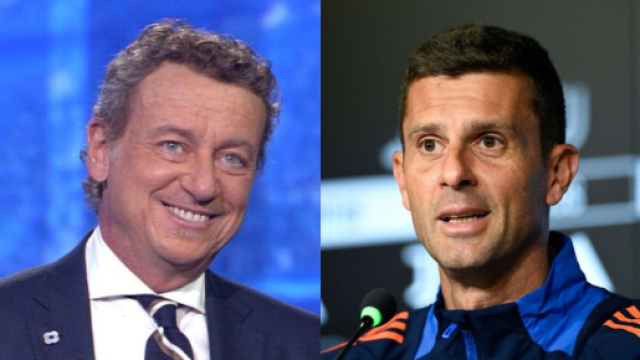 Sandro Sabatini, giornalista. Foto &copy; X/Sabatini e Thiago Motta, allenatore della Juventus. Foto &copy; Juventus FC