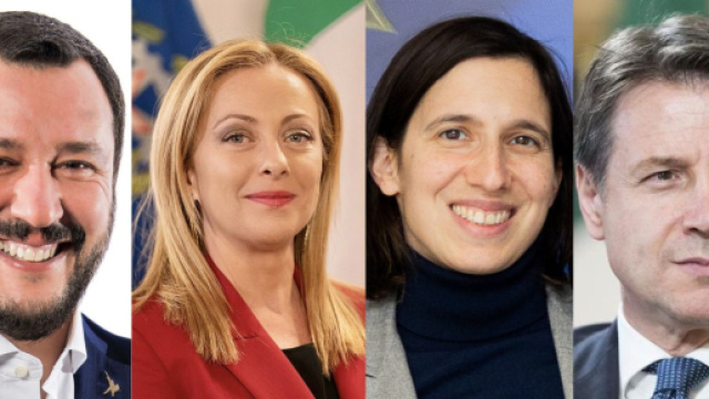 Matteo Salvini, Giorgia Meloni, Elly Schlein e Giuseppe Conte (&copy; Wikimedia commons)