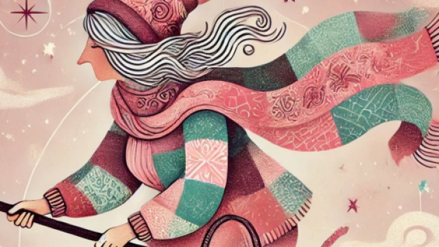 Befana sulla scopa con lo sfondo oroscopo &copy; DALL&middot;E di OpenAI