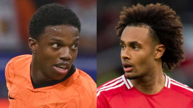 Tyrell Malacia e Joshua Zirkzee, attaccante dello United &copy; screenshot Sky Sport / Manchester United FC