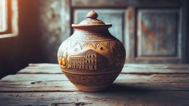 Numero 7 della Smorfia napoletana, il vaso di creta per il Toro. &copy; Immagine creata con Dall-E