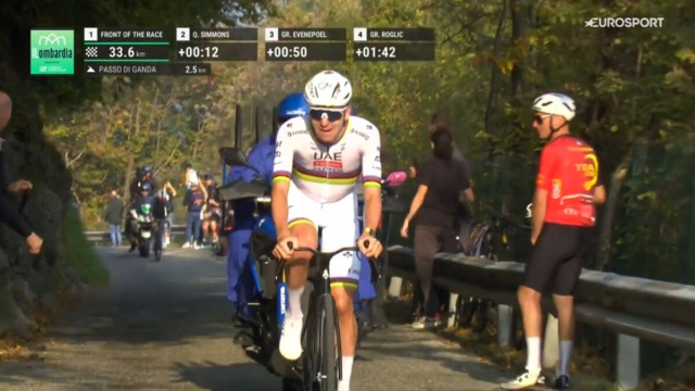 Tadej Pogacar al Giro di Lombardia - &copy; Screenshot Eurosport