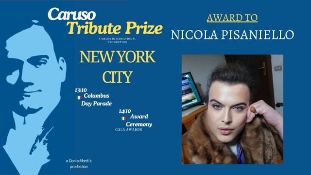 Nicola Pisaniello nel videwall del Caruso Tribute Prize esposto a Times Square NYC