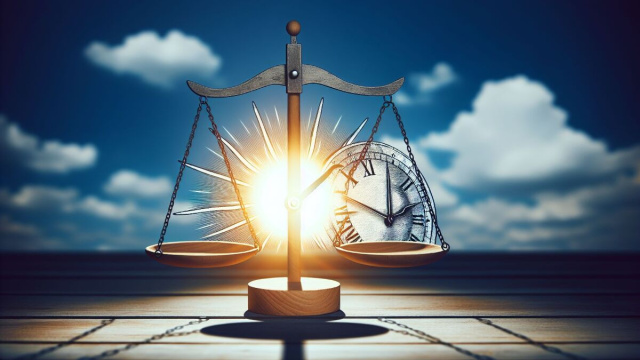 Oggi l'equilibrio e la riflessione spingono la Bilancia a spiccare, orchestrando armonia in un mondo di alti e bassi. &copy; Immagine Dall-E