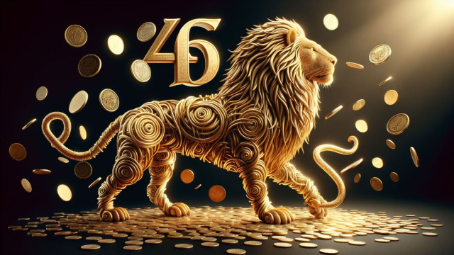 Numero 46 della Smorfia napoletana, 'e denare per il Leone. &copy; Immagine creata con Dall-E